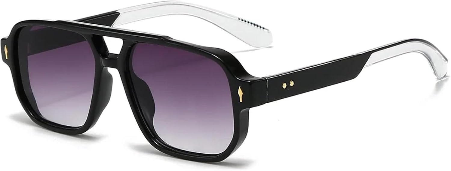 

Классические солнцезащитные очки с двойной перемычкой для женщин и мужчин, модные очки с прозрачными линзами Ocean, трендовые солнцезащитные очки с заклепками для женщин, защита от УФ-излучения UV400 TKKTLLT, Black White