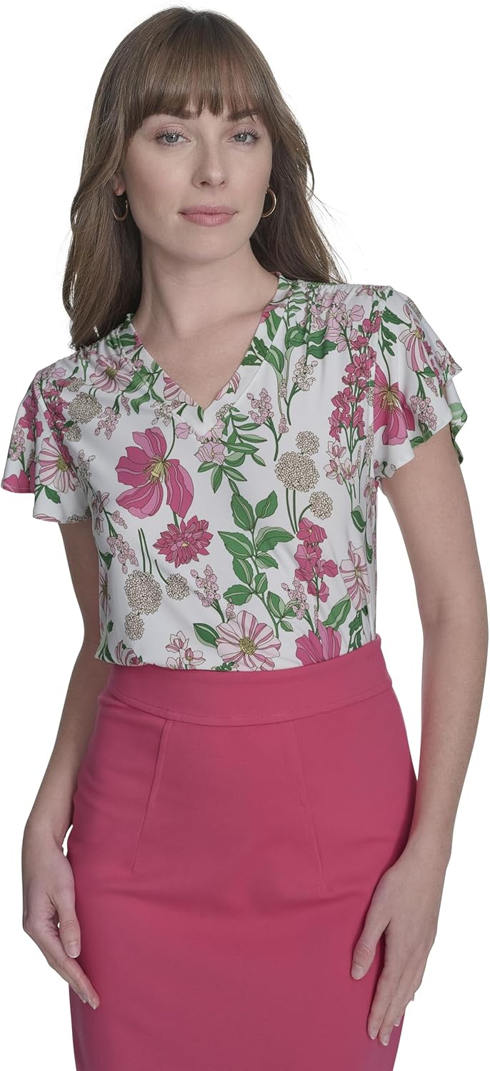 

Женский топ Tommy Hilfiger с короткими рукавами и V-образным вырезом, Rosette Multi