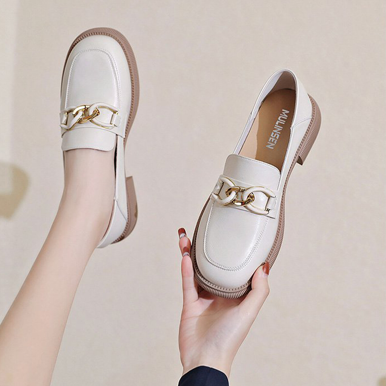 Туфли женские повседневные Women's Casual Shoes Women's Beige Mulinsen — фото 4