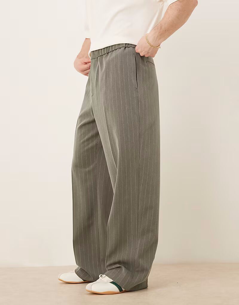 

Широкие брюки ASOS DESIGN с застежкой-молнией серого цвета в тонкую полоску