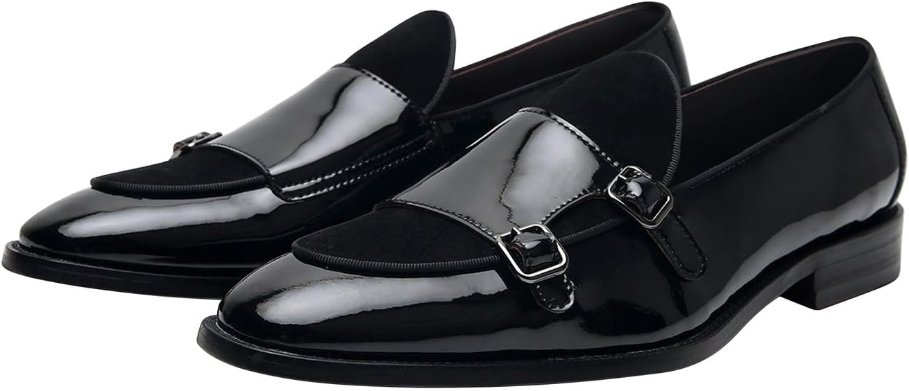 

Мужские туфли Santimon с двойным ремешком-монком, лоферы из лакированной кожи, черные формальные деловые туфли, смокинговые туфли для мужчин