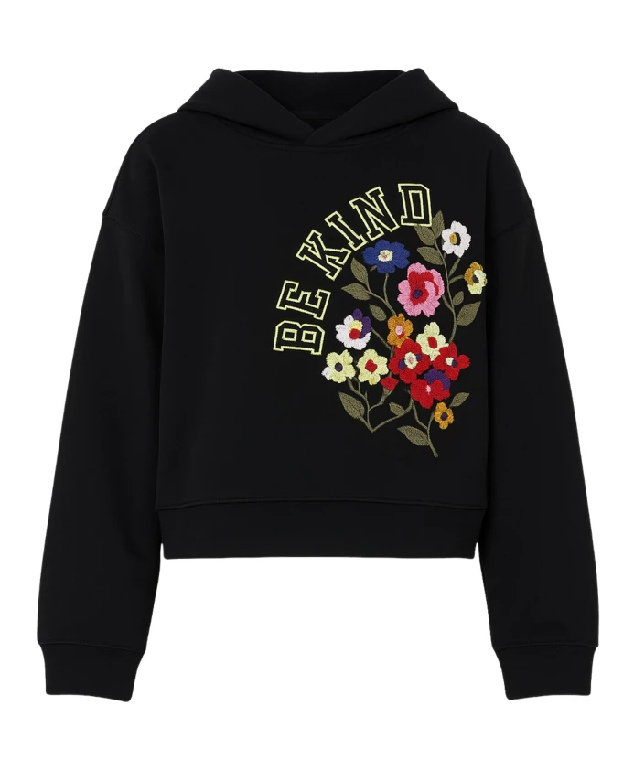 

Укороченная толстовка с капюшоном и черным цветочным принтом. Twinset, черный