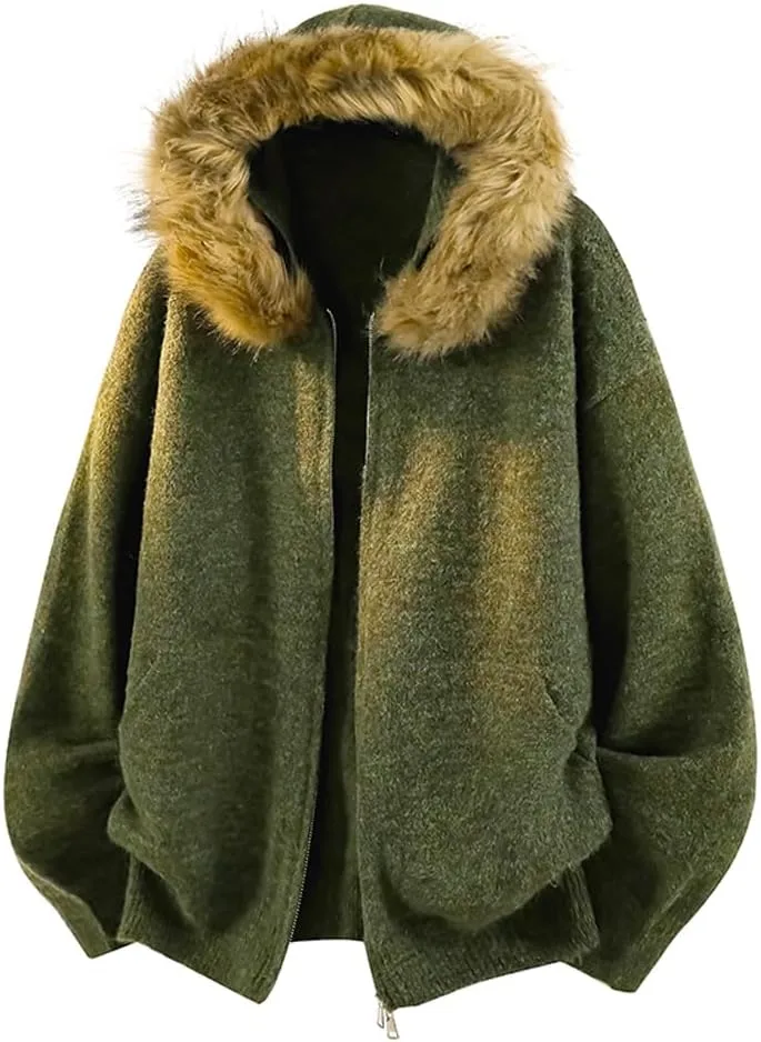 

Мужской кардиган с капюшоном, съемный воротник из искусственного меха PRTM EGO