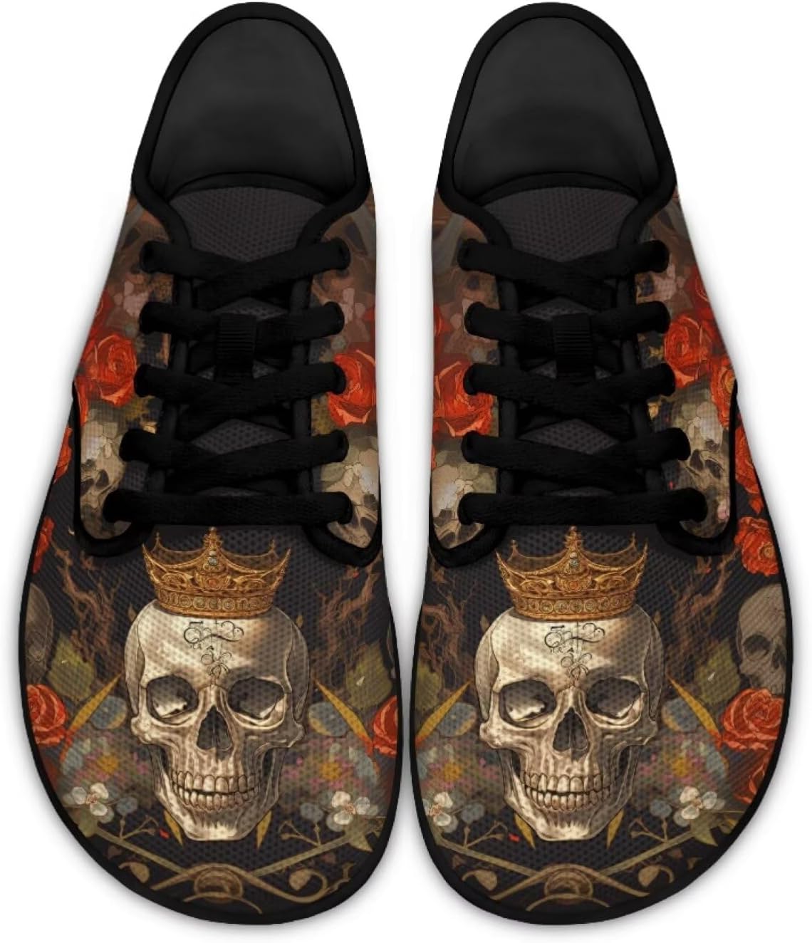 

Женские кроссовки с черепами для ходьбы и бега, модные туфли на шнуровке, лоферы для вождения Ecaestolph, золотой
