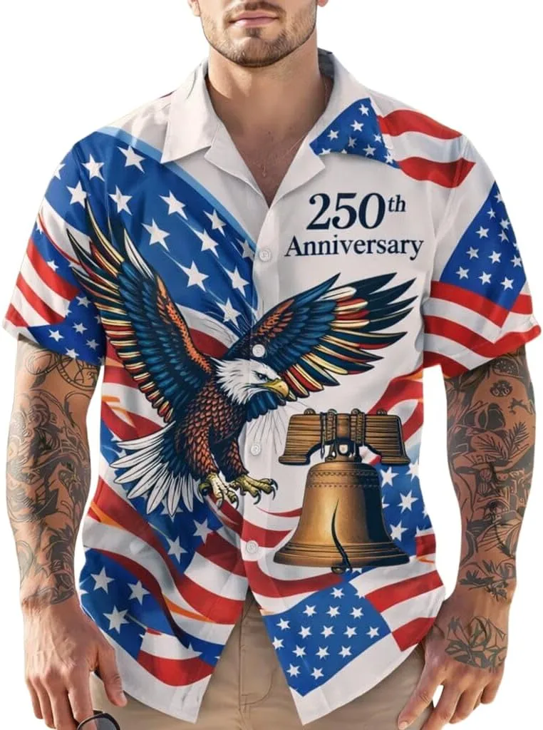 Футболка мужская патриотическая United States 250Th Anniversary Art Print Hawaiian 1776-2026 (Large, Cloud) Generic, Cloud