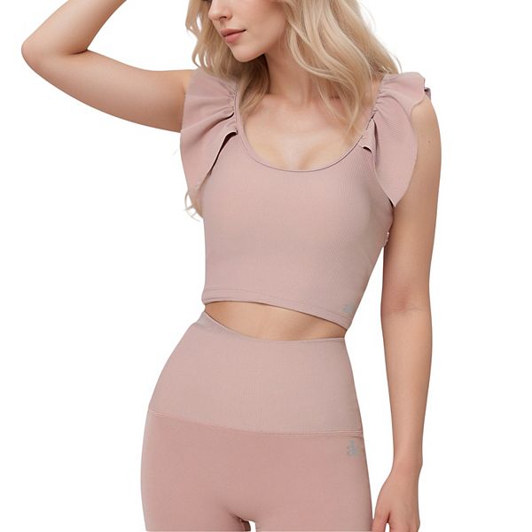 

Женский топ с ребристым вырезом лодочкой, укороченный, с деталями на плечах и бесшовным облегающим дизайном Anna-Kaci, Mauve Pink