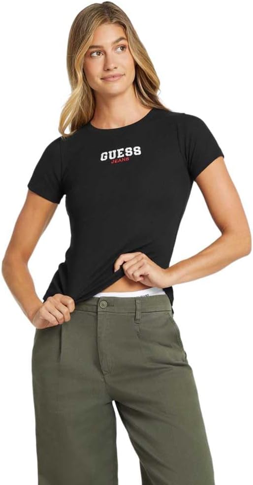 

Футболка GUESS Slim Rib-Knit с вышивкой, Black, Черный, Футболка GUESS Slim Rib-Knit с вышивкой, Black