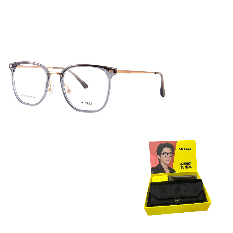 

MUZU Унисекс очковая оправа квадратной формы из сплава Alloy Square, Transparent Gray | Rose Gold-C02 & Plano Blue Light Blocking Non-Prescription Lens