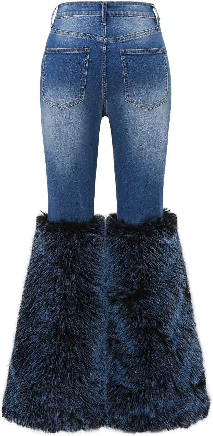 Джинсы клеш, faux fur, Dark Blue — фото 2