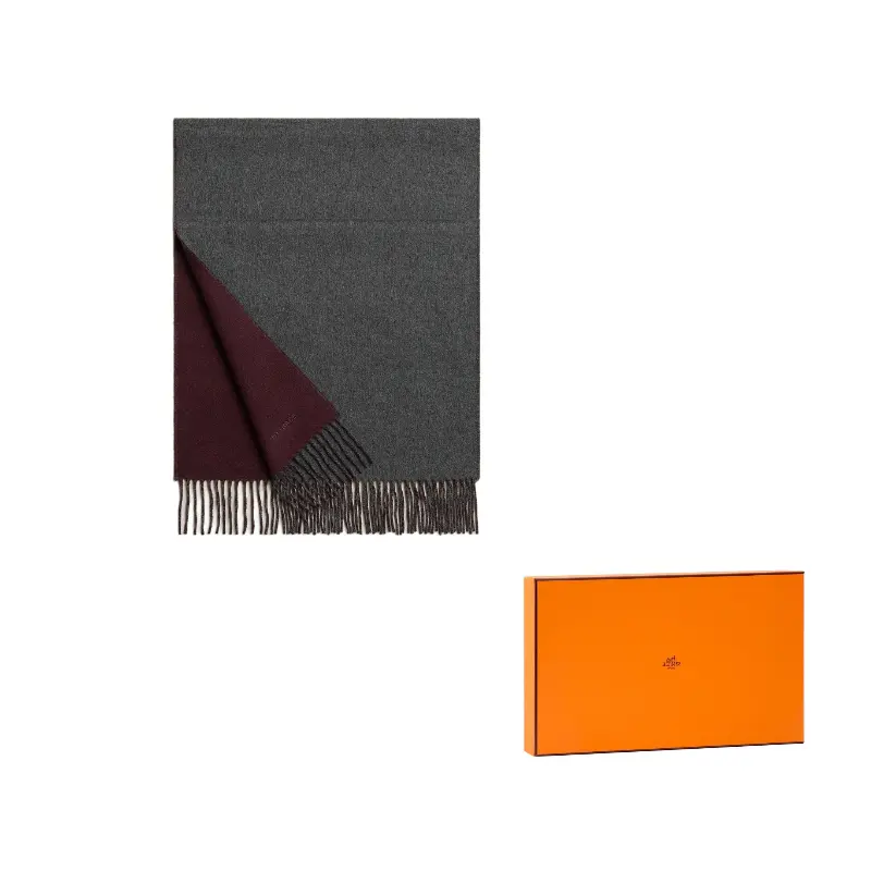 

Кашемировый вязаный шарф Men's Garnet Red/Medium HERMES, красный/серый