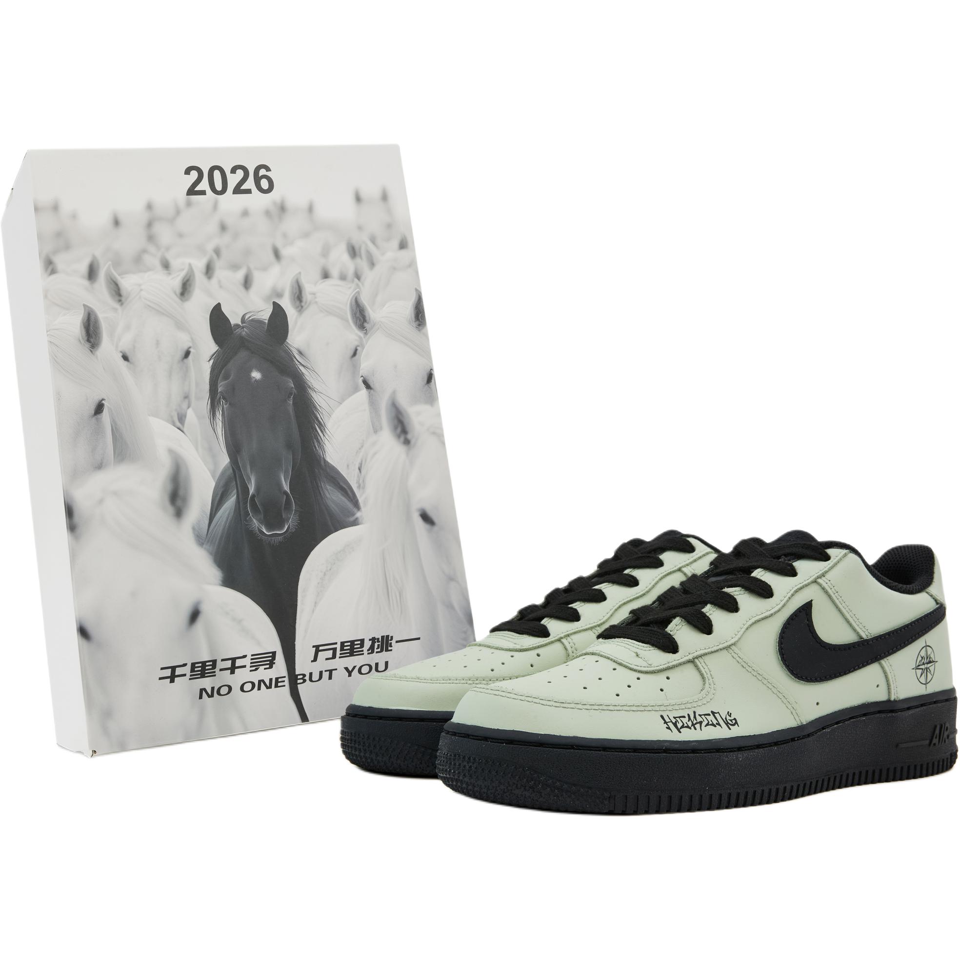 

Nike Детские низкие кроссовки Air Force 1 из кожи с противоскользящей, износостойкой и амортизирующей подошвой для скейтбординга, зеленые и черные