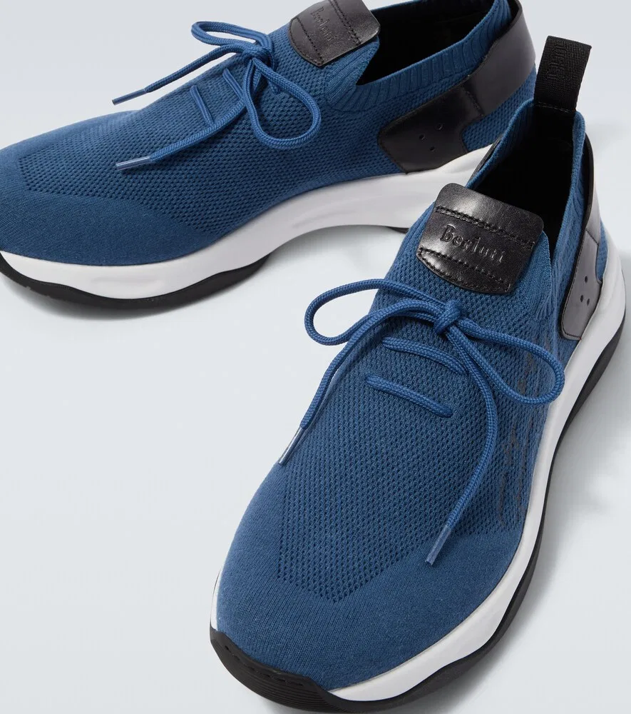 Вязаные кроссовки Shadow с кожаной отделкой Berluti, синий — фото 3