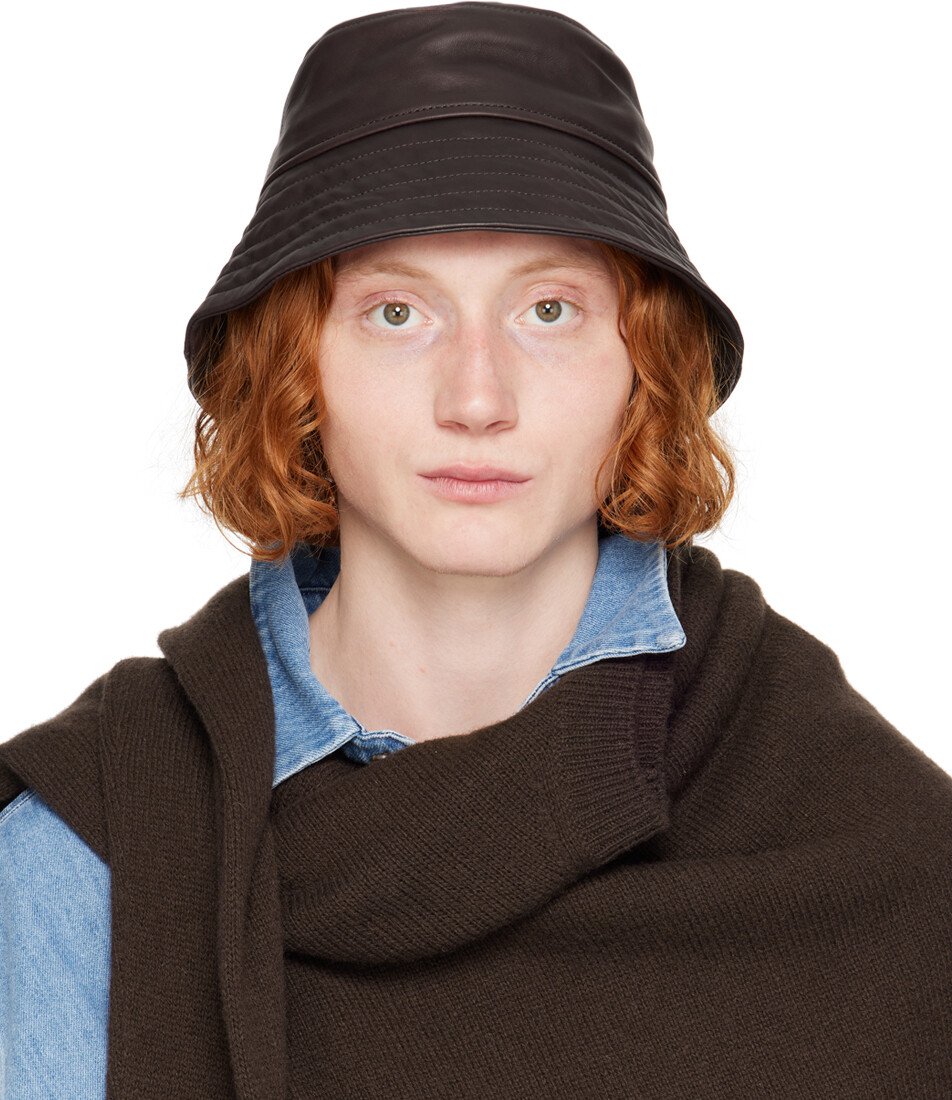 

Коричневая кожаная панама Dries Van Noten