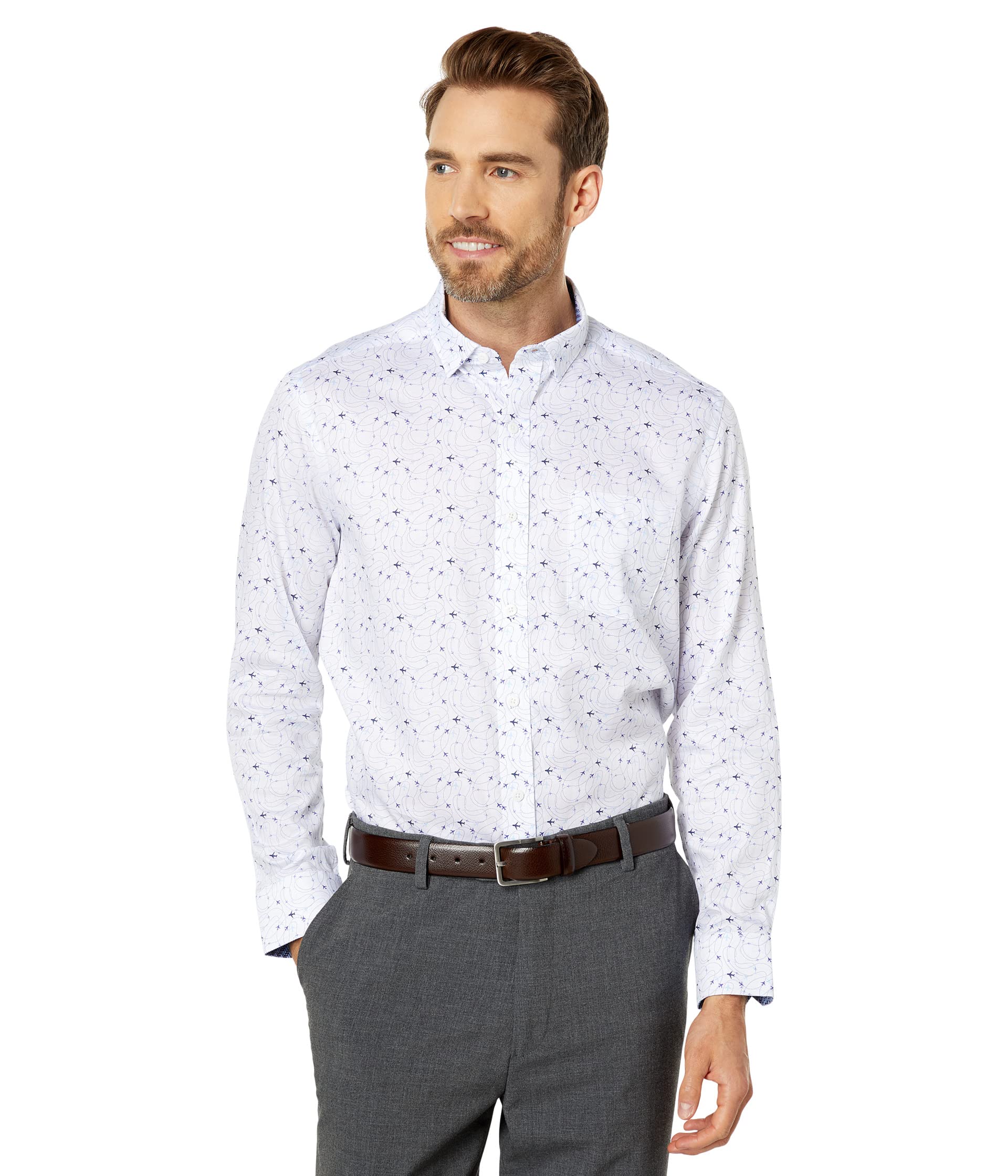 

Рубашка Johnston & Murphy Printed Cotton Shirt, цвет White Airplane