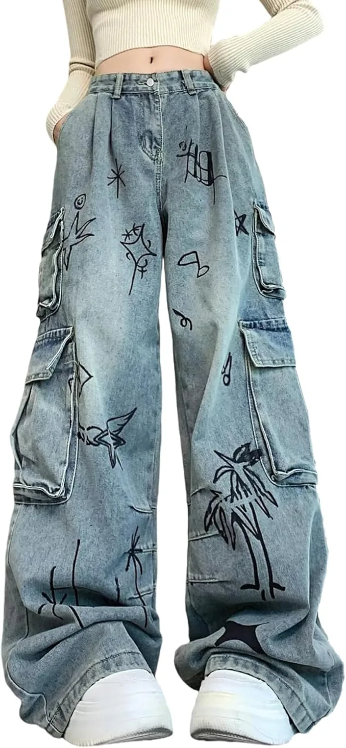 

Женские джинсы Y2K с принтом в стиле хип-хоп FEUSEUZ