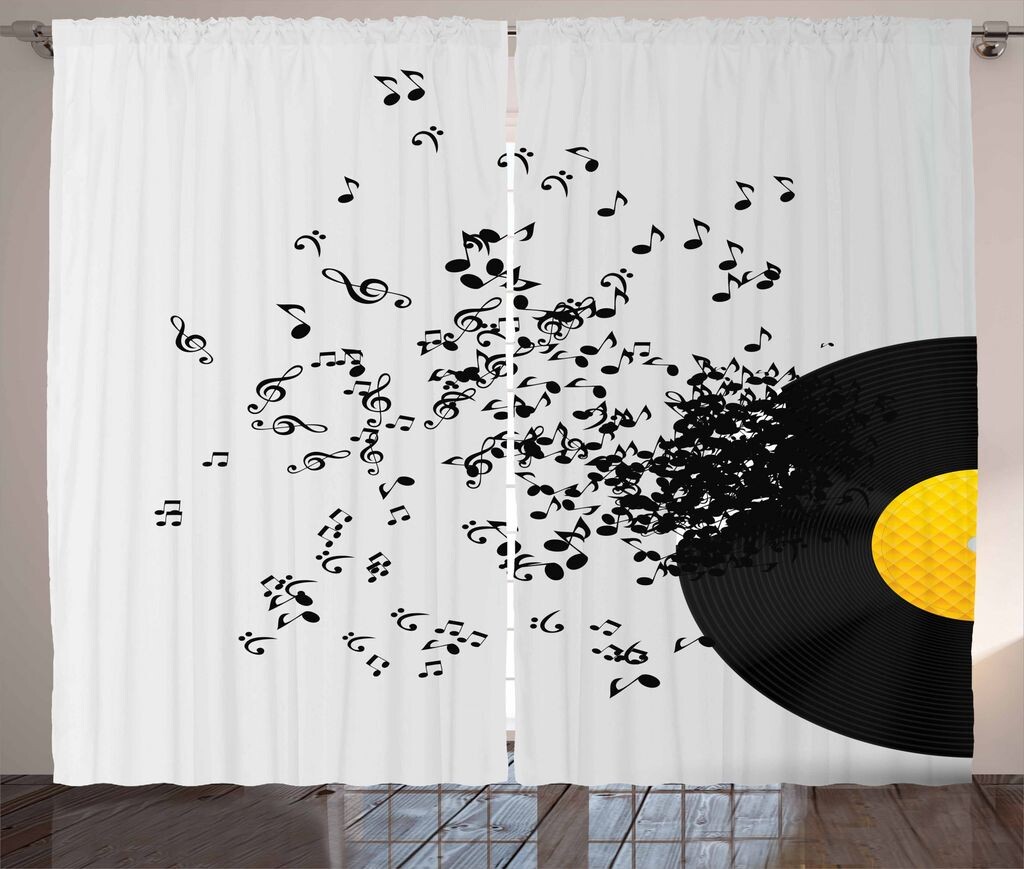 

Занавеска ABAKUHAUS Music в деревенском стиле, альбом Flying Notes Dance, универсальные ленточные шторы для гостиной с петлями и крючками, 280 x 225 см, желто-черный и цвет слоновой кости, желтый