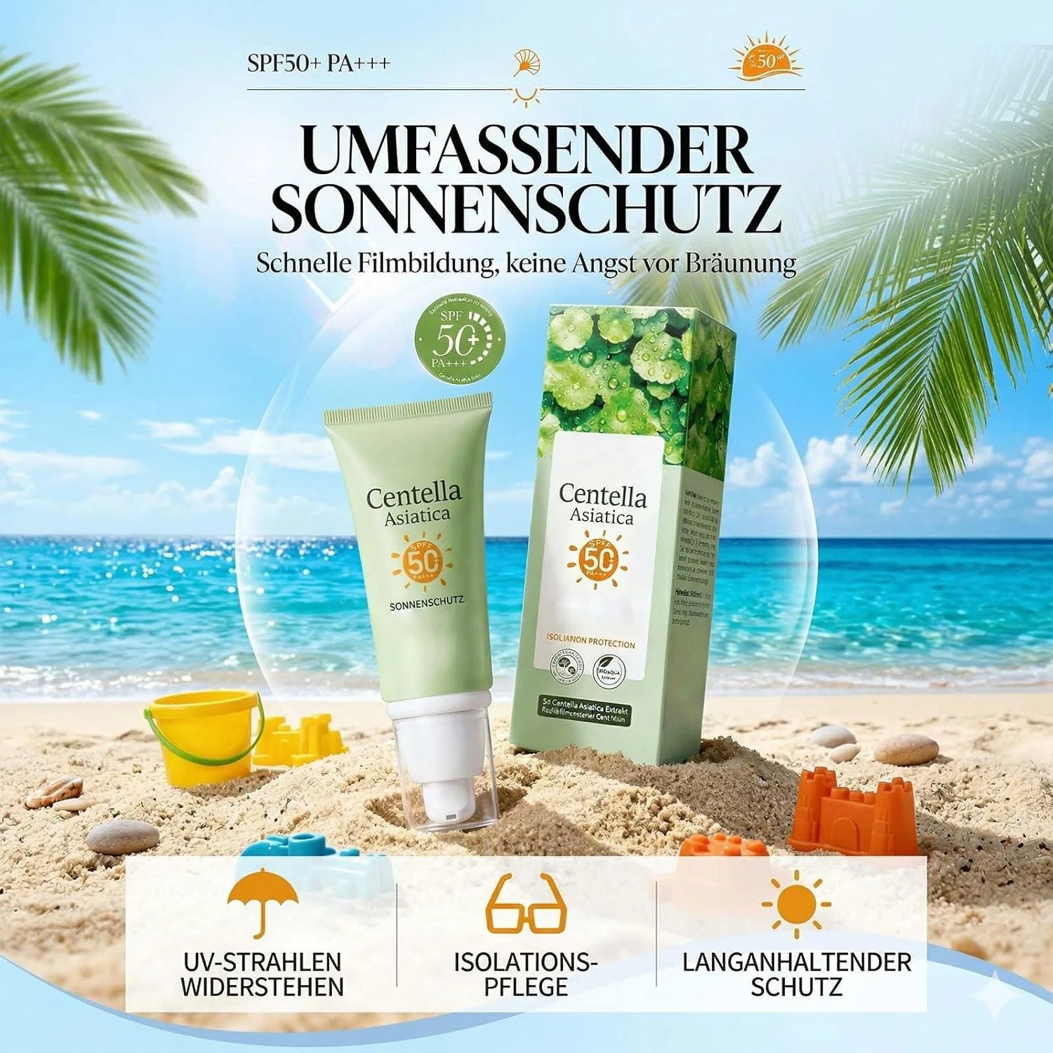 Солнцезащитный крем для лица с центеллой азиатской SPF 50 Soleneva — фото 2
