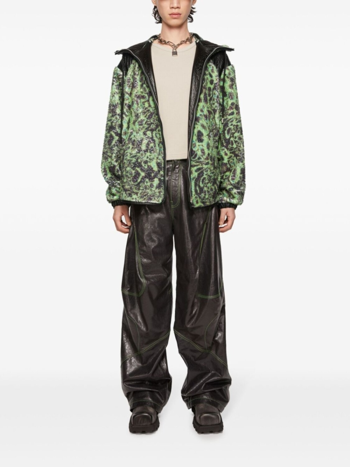 Acne Studios флисовая куртка с капюшоном и принтом, зеленый — фото 2