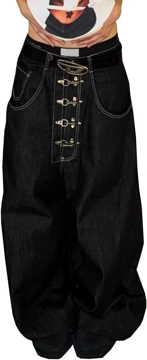 

Женские винтажные джинсы в стиле хип-хоп, мешковатые, с высокой посадкой и широкими штанинами TACSTRUN