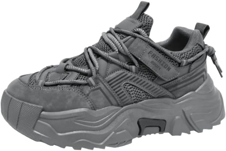 

Мужские ретро кроссовки на шнуровке с толстой подошвой - удобные и нескользящие, подходят для активного отдыха на открытом воздухе в любое время года Hhhchpm, серый