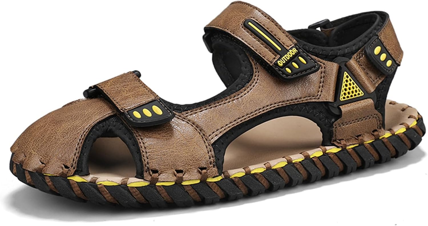 

Мужские походные сандалии с закрытым носком, ручная работа, спортивные кожаные сандалии, легкие для треккинга, модные водные обувь для ходьбы Abborora, коричневый