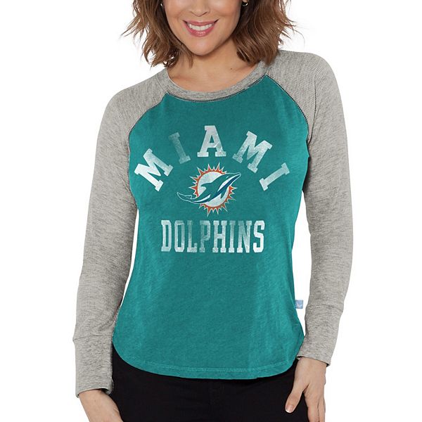 

Женская футболка 4her by carl banks aqua/heather gray miami dolphins с длинным рукавом реглан G-Iii