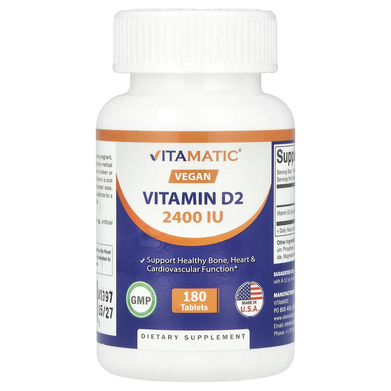 

Vitamatic, Веганский витамин D2, 2400 МЕ, 180 таблеток