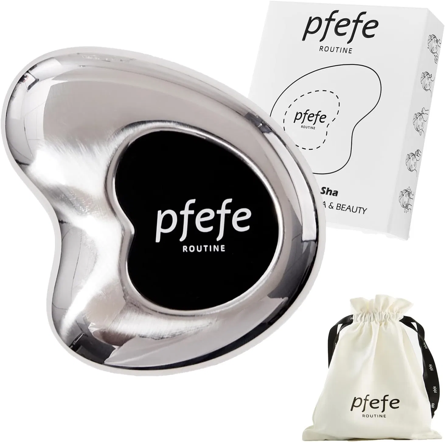 Гуаша для лица Pfefe из нержавеющей стали, черный