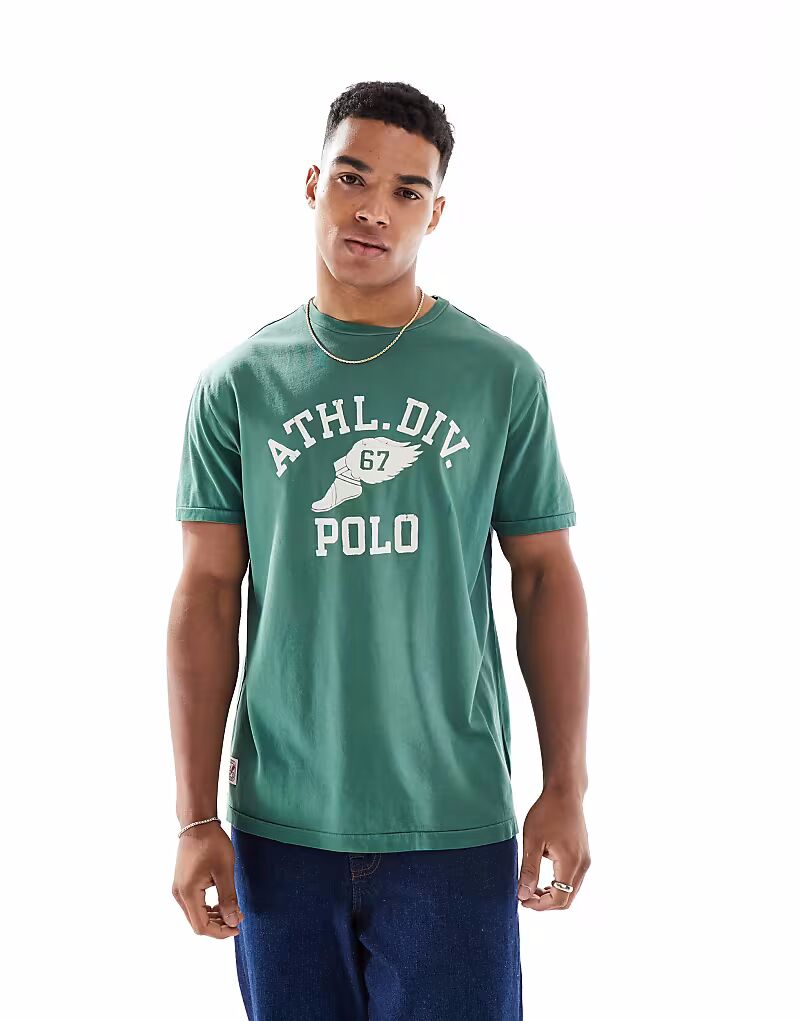 

Спортивная футболка Polo Ralph Lauren с крылатым логотипом, классический свободный крой, темно-зеленого цвета