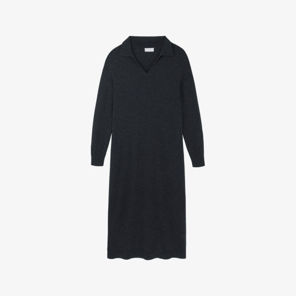

Платье макси The White Company из шерстяной смеси свободного кроя, черный