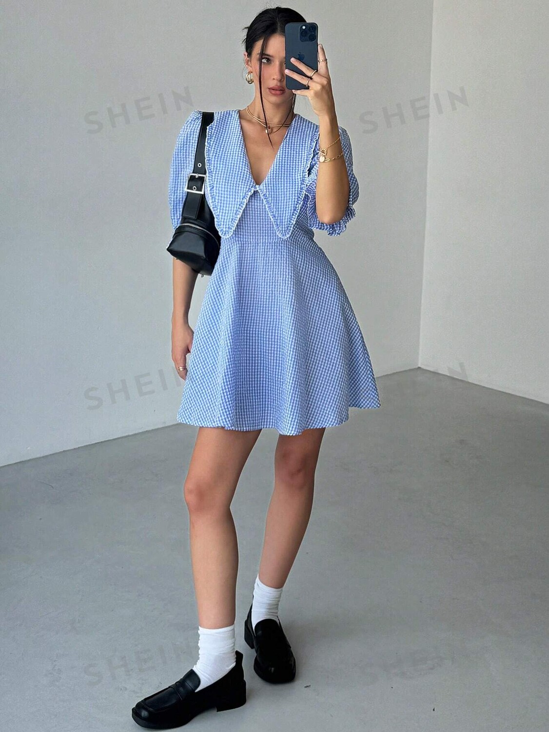 

EZwear Комплект повседневной юбки Подстаканник, клетчатый узор, для женщин Shein, синий