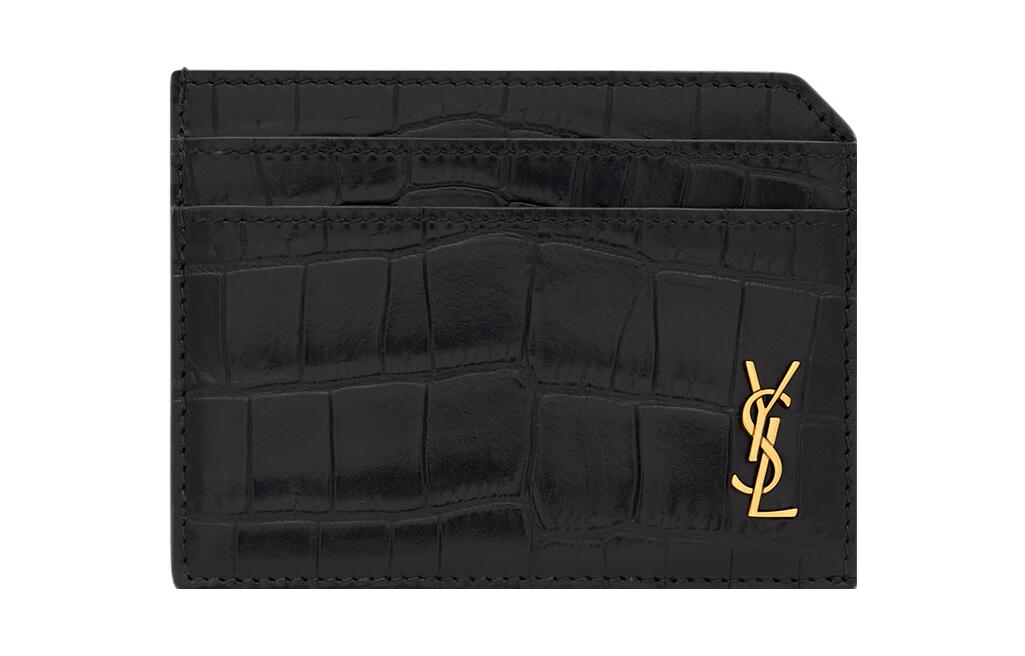 

Матовый кожаный картхолдер с тиснением под крокодила мужской черный SAINT LAURENT