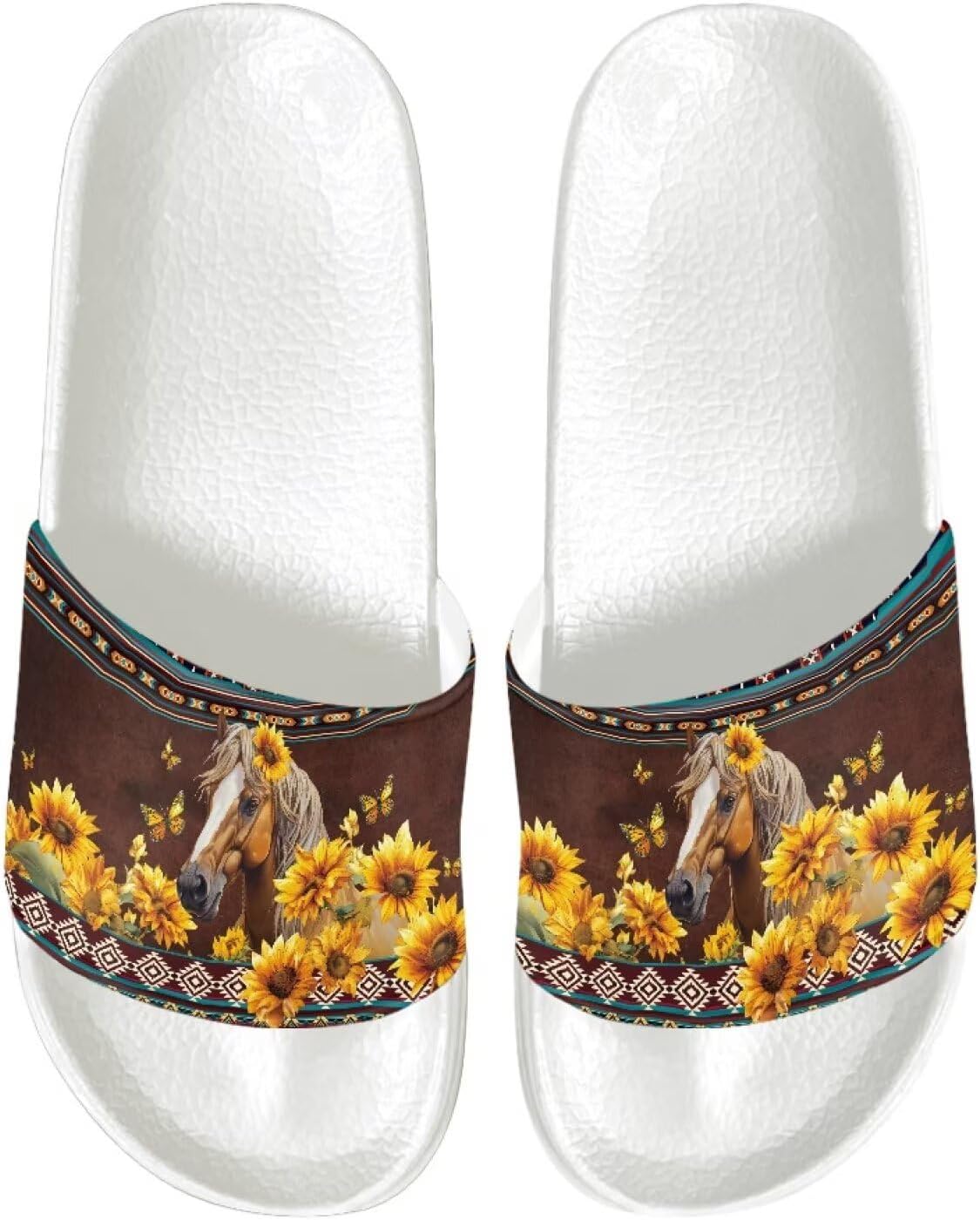 

Шлепанцы для женщин и мужчин, нескользящие тапочки для душа Judentidos, Southwest Aztec Navajo Sunflower Horse