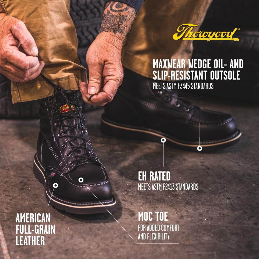 Мужские ботинки Thorogood American Heritage 8 с круглым носком, водонепроницаемые с композитным защитным носком и подошвой MAXWear, черный — фото 4