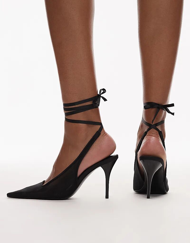 Туфли Pascha с завязками на высоком каблуке из черной сетки от ASOS DESIGN — фото 3