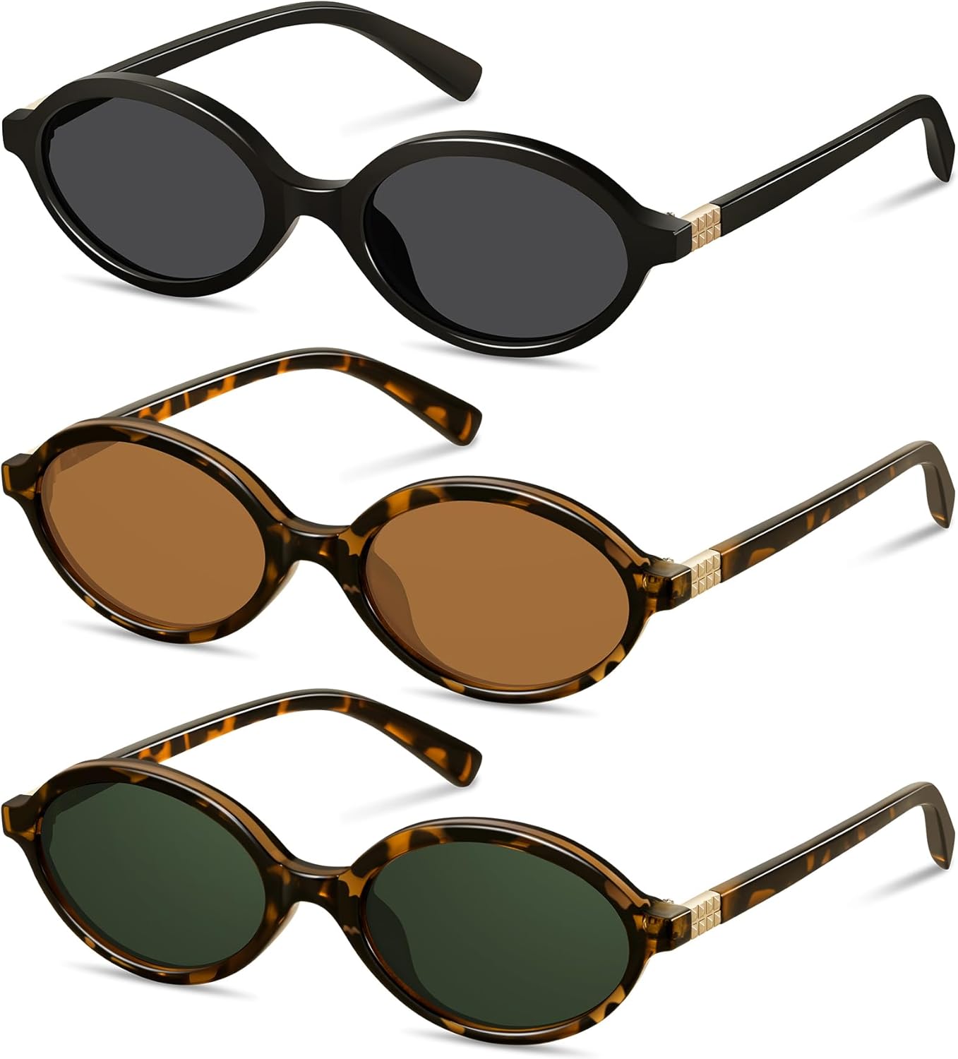

Ретро-очки овальной формы для женщин, винтажные, в стиле 90-х и Y2K, модные дизайнерские очки с защитой от УФ-излучения YMRFW, 3pack (Black/Gray+tortoise/Tea+dark/Green)