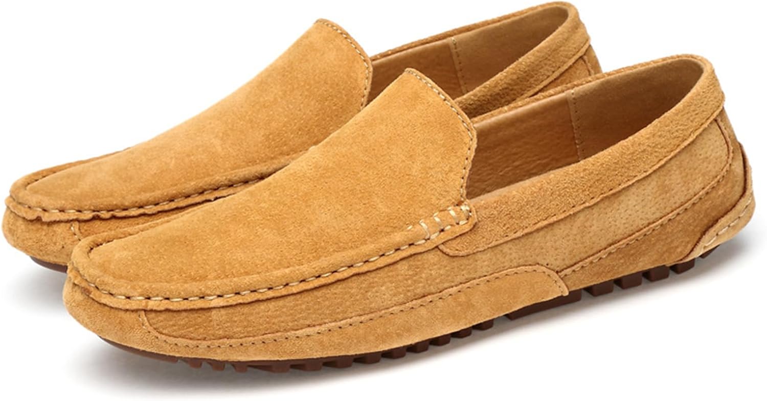 

Мужские ручные замшевые лоферы с отделкой под монету, модные мокасины с широкой закругленной ноской и нескользящей подошвой, повседневные и формальные туфли-лодочки, и, повседневные слипоны Nvbuke, коричневый