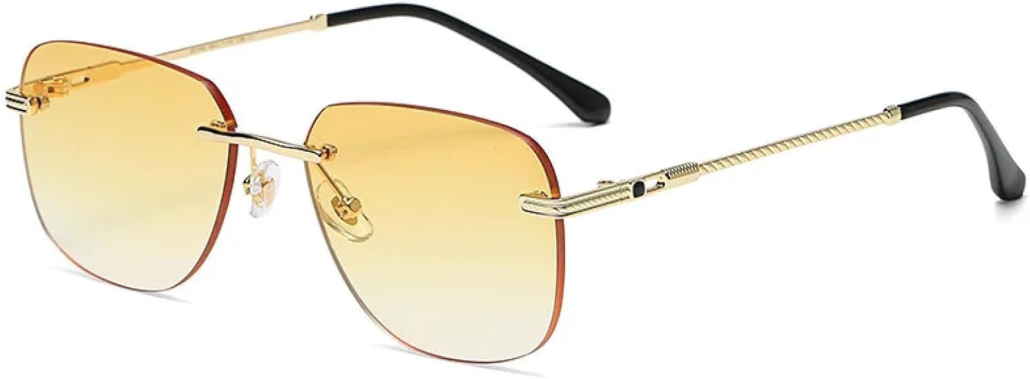 

Солнцезащитные очки без оправы для женщин и мужчин, красные зеркальные линзы, желтые линзы, металлическая оправа, модные винтажные очки без оправы TKKTLLT, C01 Gold Yellow