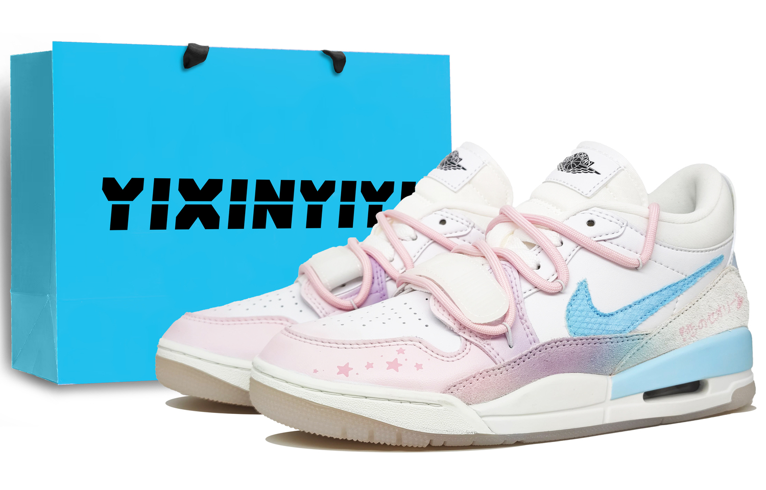 

Леггинсы 312 устойчивые к истиранию низкие винтажные баскетбольные кроссовки unisex сине-розовый градиент Jordan, синий/розовый