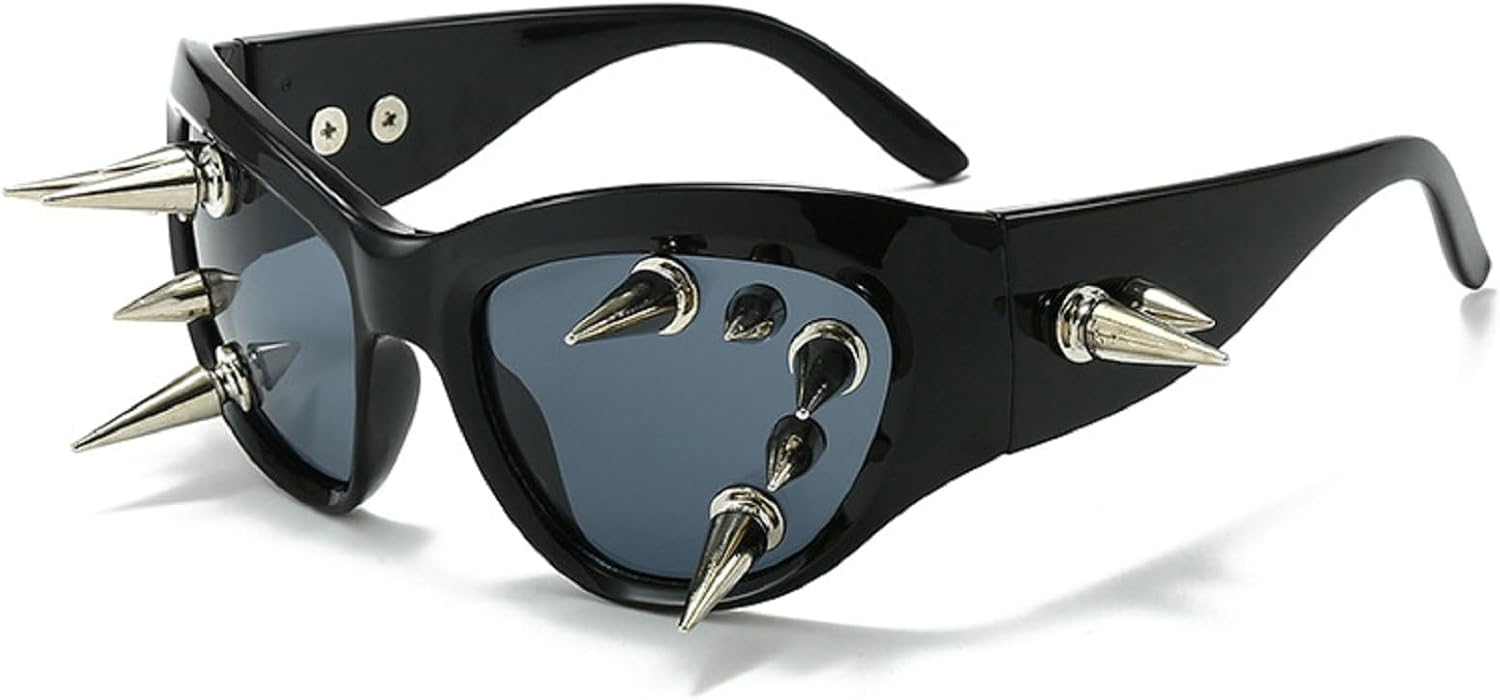 

Популярные солнцезащитные очки большого размера в стиле Y2K для женщин, женские солнцезащитные очки с заклепками, роскошные солнцезащитные очки в большой оправе, черные очки «кошачий глаз», защитные очки-маска mincl, Black