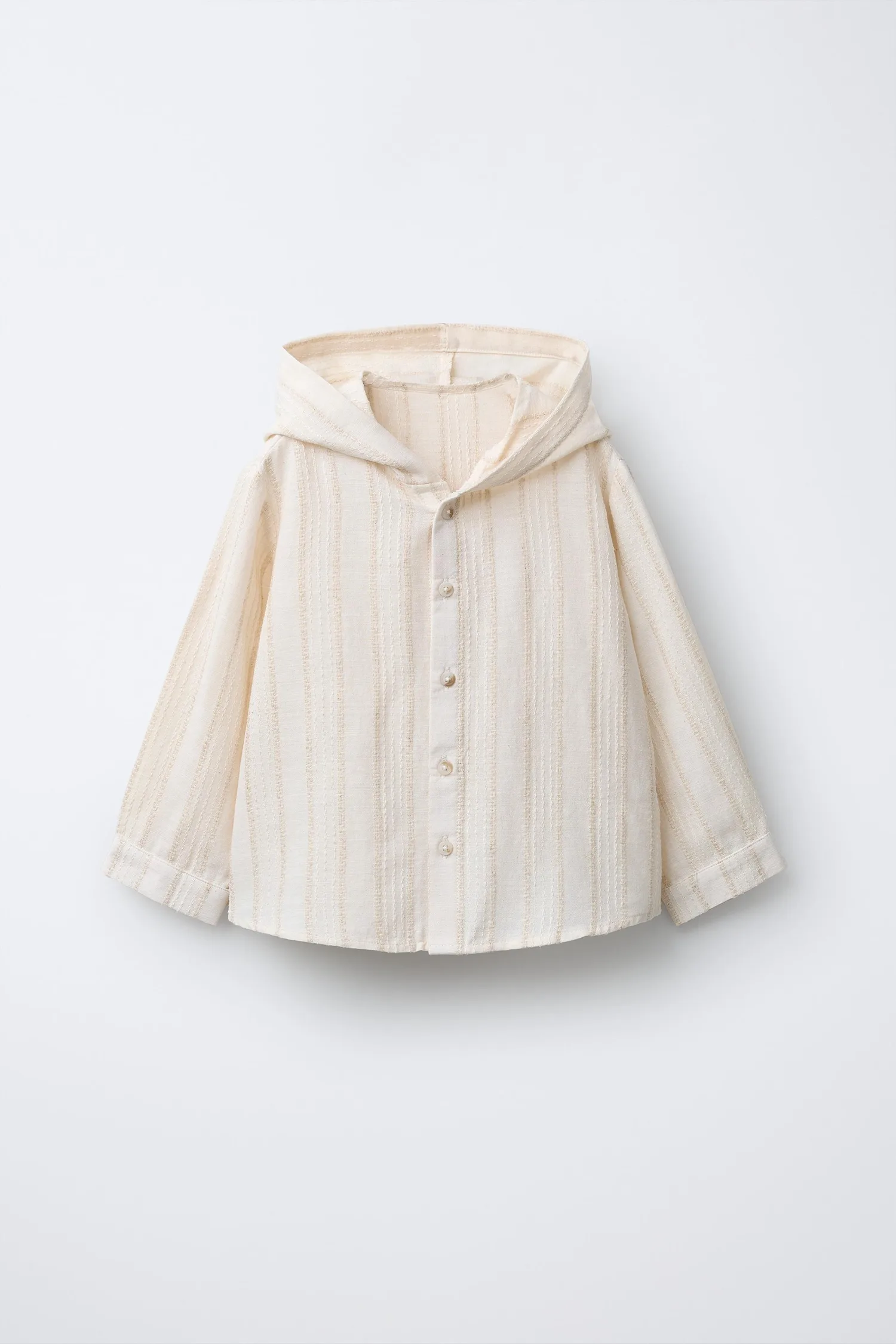 Рубашка с капюшоном в полоску, фактурная Zara, экрю