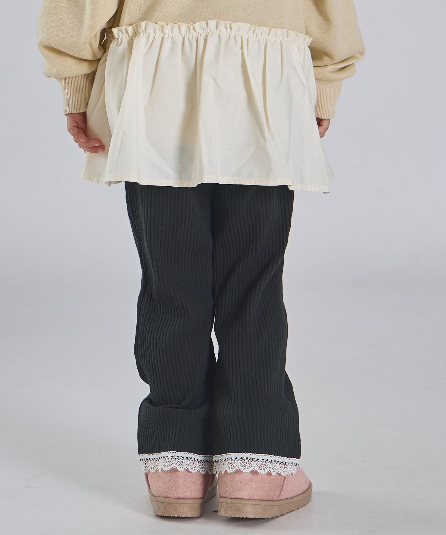 Расклешенные ребристые леггинсы с кружевной каймой Pairmanon, Smoke Pink 22 — фото 3