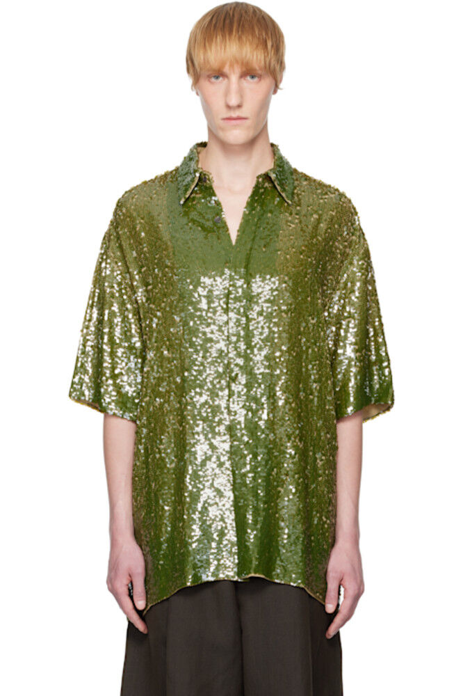 

Рубашка цвета хаки с пайетками Dries Van Noten