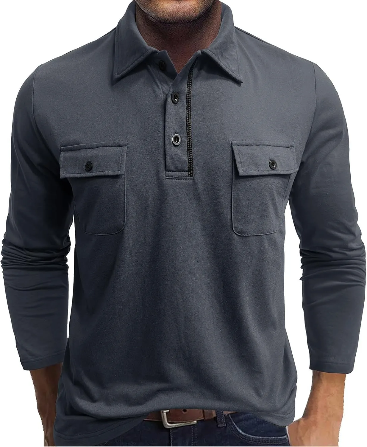 

Мужская рубашка с длинным рукавом и карманами на пуговицах hlysgo