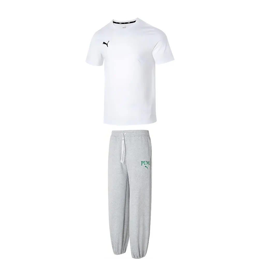 

PUMA Повседневный спортивный комплект для мужчин белый топ + серые брюки