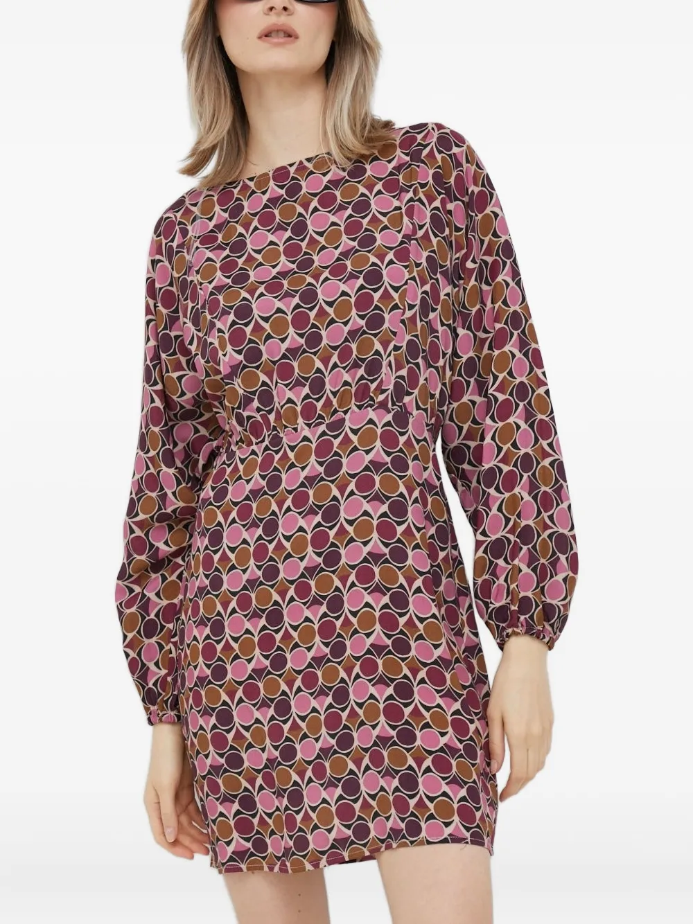 

Платье мини с длинными рукавами и геометричным принтом Sisley, розовый