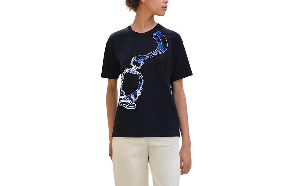 

Футболка женская Hermes с рисунком, черный / синий