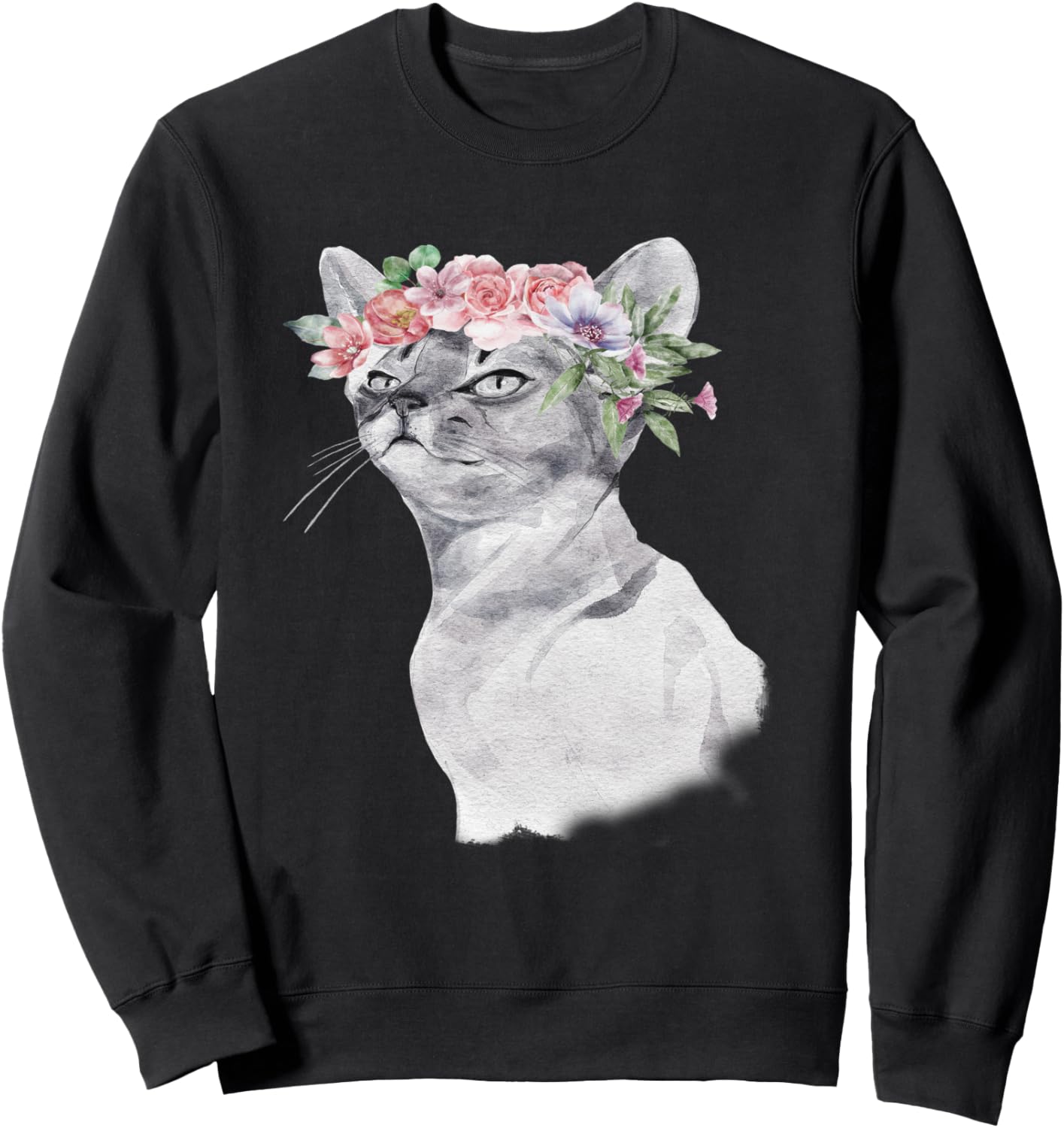 

Подарок для любителя кошек: черная толстовка с цветочным акварельным рисунком Cat Gifts Nyc