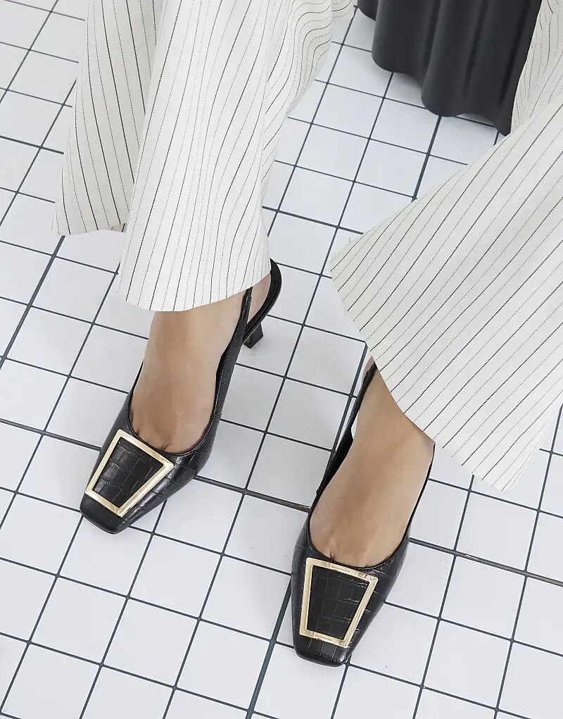 Туфли River Island Slingback с крокодиловым принтом, черные