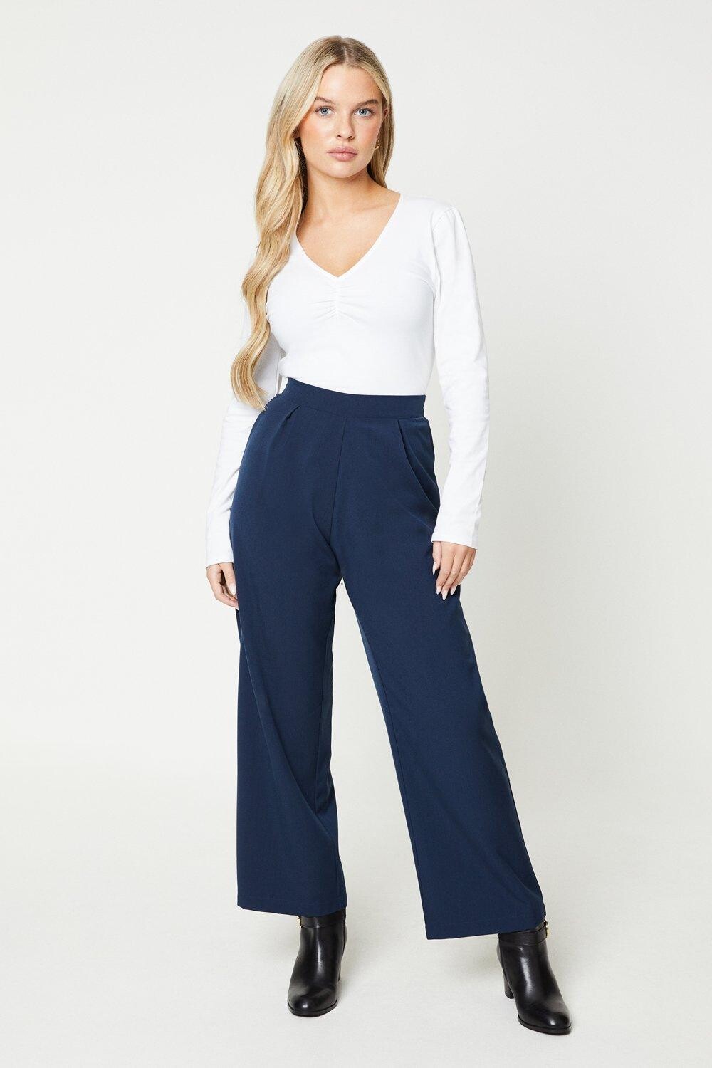 

Широкие брюки Petite без застежки Dorothy Perkins, темно-синий